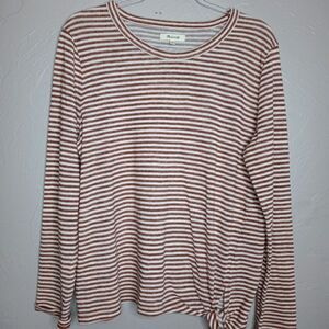 Madewell Soundcheck Side Tie Tee in Brown & White Stripe